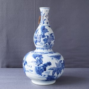 A Chinese blue and white double gourd vase, Transitional period — 照片 14