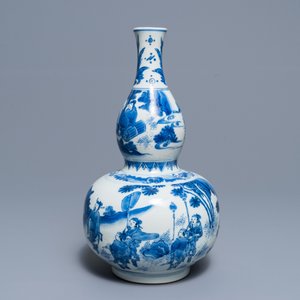 A Chinese blue and white double gourd vase, Transitional period — 照片 2
