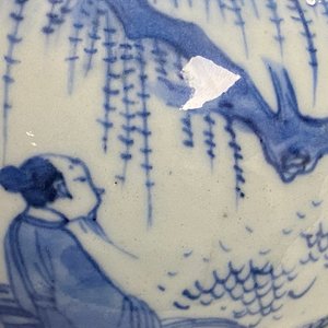 A Chinese blue and white double gourd vase with figures in a landscape, Transitional period — photo 15