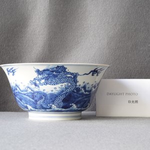 A Chinese blue and white 'dragon and carps' bowl, Xuande mark, Kangxi — 照片 20