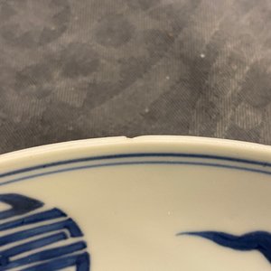 A Chinese blue and white 'dragon and Shou' dish, Yongzheng mark and of the period — 照片 7
