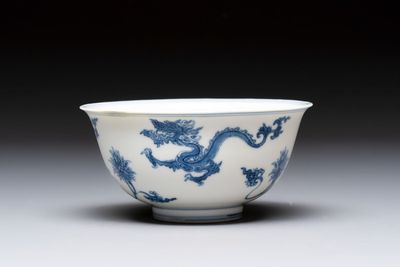 A Chinese blue and white 'dragon' bowl, Chenghua mark, Kangxi/Yongzheng