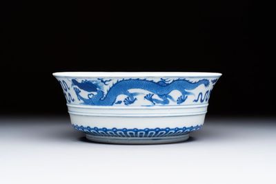 A Chinese blue and white 'Dragon' bowl, Xuande mark, 19th C.