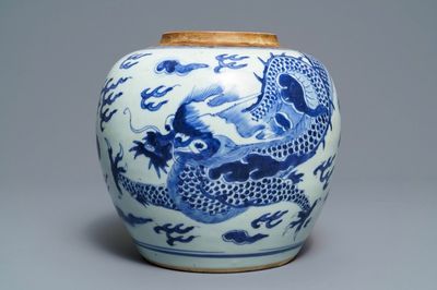 A Chinese blue and white 'dragon' jar, Kangxi