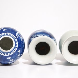 A Chinese blue and white dragon vase, a floral vase and a ginger jar, 19th C. — photo 6
