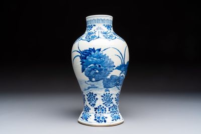 A Chinese blue and white 'Ducks in a Lotus Pond' vase, Kangxi mark, 19th C.