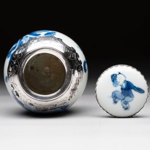 A Chinese blue and white Dutch silver-mounted tea caddy and cover, Kangxi — 照片 5
