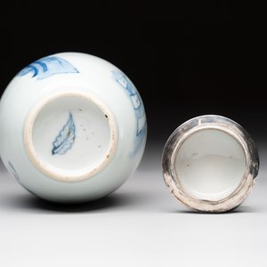 A Chinese blue and white Dutch silver-mounted tea caddy and cover, Kangxi — 照片 6