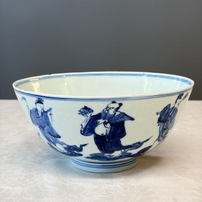 A Chinese blue and white 'Eight Immortals' bowl — photo 1