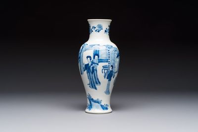 A Chinese blue and white 'Elegant Beauties' vase, Jiajing mark, Kangxi
