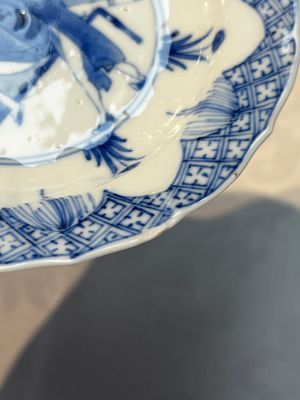 A Chinese blue and white 'Erotic Subject' saucer, Chenghua mark, Kangxi — photo 11