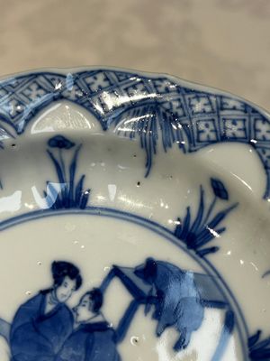 A Chinese blue and white 'Erotic Subject' saucer, Chenghua mark, Kangxi — photo 5