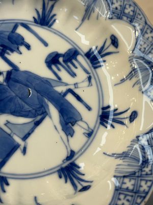 A Chinese blue and white 'Erotic Subject' saucer, Chenghua mark, Kangxi — photo 6