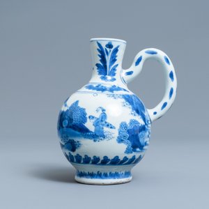 A Chinese blue and white ewer with figures in a landscape, Transitional period — photo 4