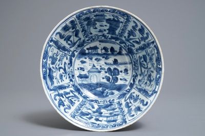 A Chinese blue and white figurative panel bowl, Wanli