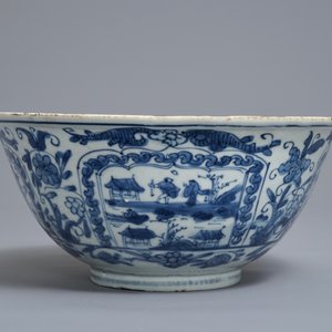 A Chinese blue and white figurative panel bowl, Wanli — photo 2