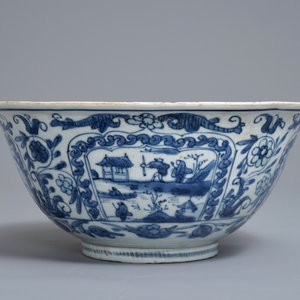 A Chinese blue and white figurative panel bowl, Wanli — photo 4