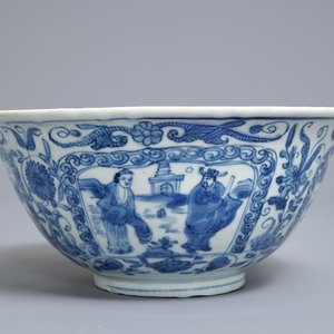 A Chinese blue and white figurative panel bowl, Wanli — photo 2