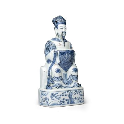 A Chinese blue and white figure of a Daoist deity, Wanli