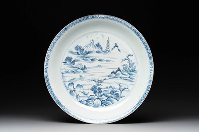 A Chinese blue and white 'fine landscape' dish, Yongzheng