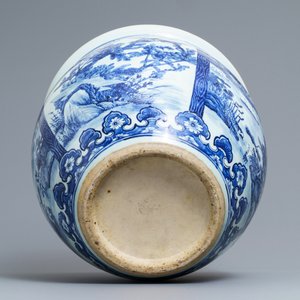 A Chinese blue and white fish bowl with landscape panels, 19th C. — photo 6