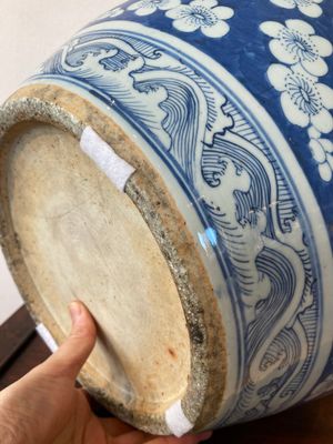 A Chinese blue and white fish bowl with medallions on a prunus-ground, 19th C. — 照片 7