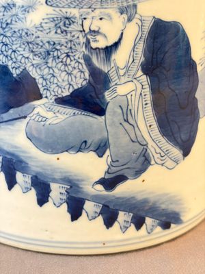 A Chinese blue and white 'Fisherman' brush pot, 20th C. — photo 3