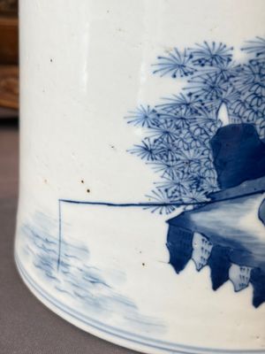 A Chinese blue and white 'Fisherman' brush pot, 20th C. — photo 4
