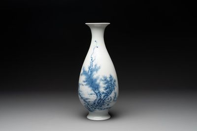 A Chinese blue and white 'fisherman' vase, Wang Bu 王步 mark, Republic
