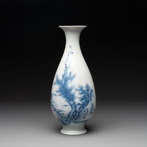 A Chinese blue and white 'fisherman' vase, Wang Bu 王步 mark, Republic — photo 1