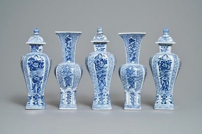A Chinese blue and white five-piece garniture, Kangxi