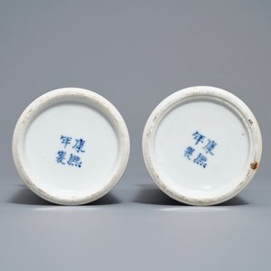 A Chinese blue and white five-piece garniture with peacocks, Kangxi mark, 19th C. — 照片 8