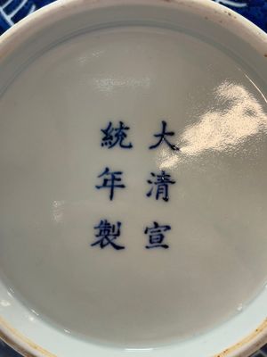 A Chinese blue and white 'flower scroll' bottle vase, Xuantong mark, 20th C. — photo 7