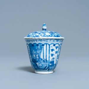 A Chinese blue and white French market covered cup and saucer, Kangxi — 照片 4
