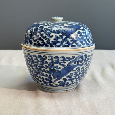 A Chinese blue and white 'Galloping Flying Horses' bowl and cover — photo 1