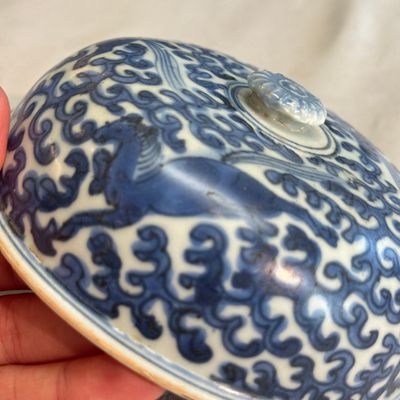 A Chinese blue and white 'Galloping Flying Horses' bowl and cover — photo 30