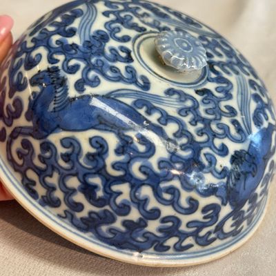 A Chinese blue and white 'Galloping Flying Horses' bowl and cover — photo 32