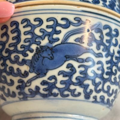 A Chinese blue and white 'Galloping Flying Horses' bowl and cover — photo 7