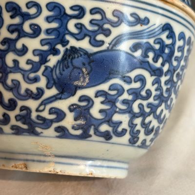 A Chinese blue and white 'Galloping Flying Horses' bowl and cover — photo 9