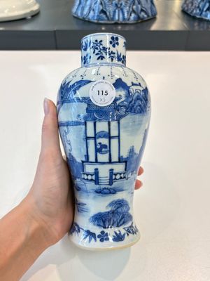 A Chinese blue and white garniture of five vases with landscape design, 19th C. — photo 25