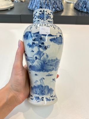 A Chinese blue and white garniture of five vases with landscape design, 19th C. — photo 36
