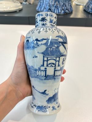 A Chinese blue and white garniture of five vases with landscape design, 19th C. — photo 37