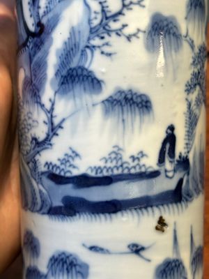 A Chinese blue and white garniture of five vases with landscape design, 19th C. — 照片 34