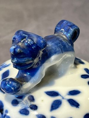 A Chinese blue and white garniture of five vases with lotus scrolls, 19th C. — 照片 33