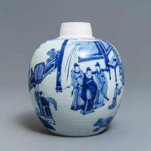 A Chinese blue and white ginger jar with gilt cover, Jiajing mark, Kangxi — 照片 3