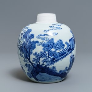 A Chinese blue and white ginger jar with gilt cover, Jiajing mark, Kangxi — 照片 4