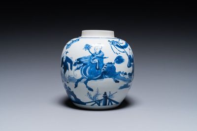 A Chinese blue and white ginger jar with playing boys with a qilin, Kangxi