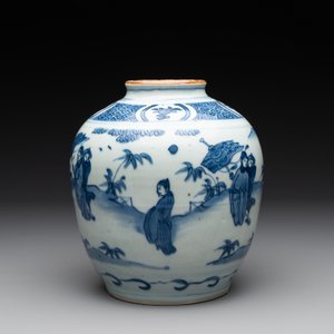 A Chinese blue and white globular vase with figures in a landscape, hare mark, Wanli — photo 2