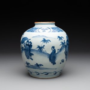 A Chinese blue and white globular vase with figures in a landscape, hare mark, Wanli — photo 3