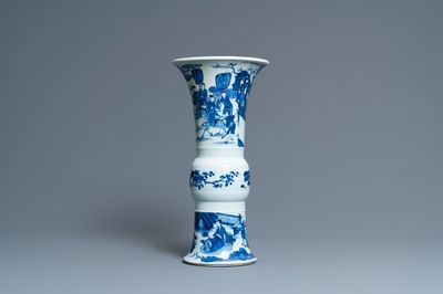 A Chinese blue and white 'gu' 'riders on horseback' vase, Kangxi
